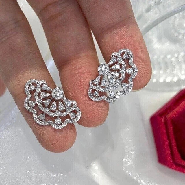 Pretty 3Ct Round Created Diamond Engagement Stud Earrings 14K White Gold Plated
