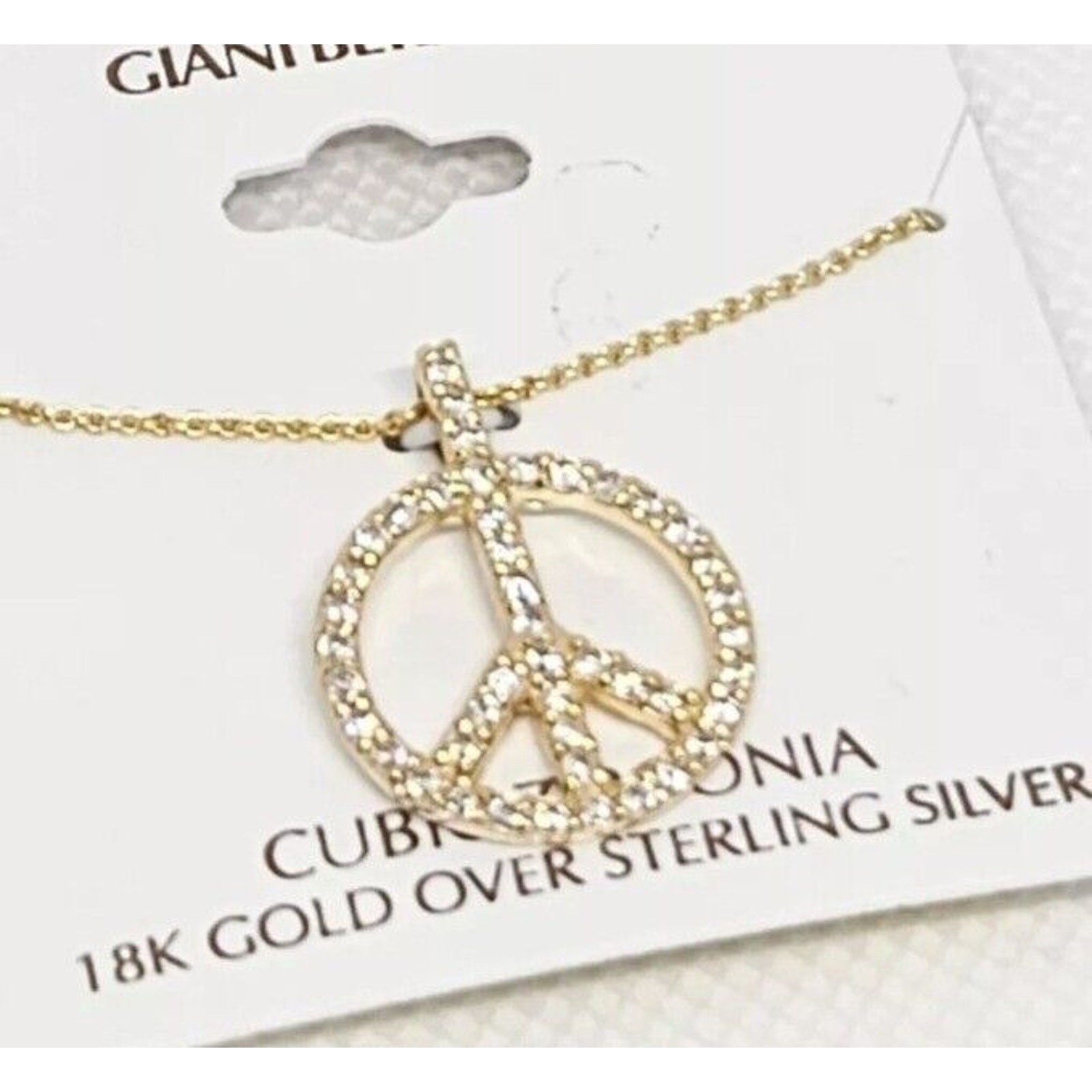 18K Gold Vermeil Necklace Peace Pendant CZ Women’s Fashion Stylish Chic NWT