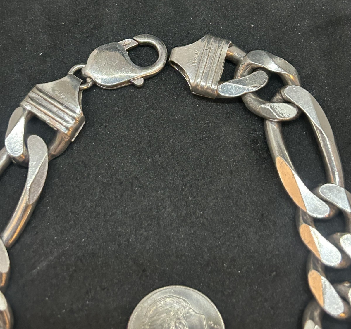 925 Sterling 12.2mm Figaro Bracelet 8.5in – 55.18g