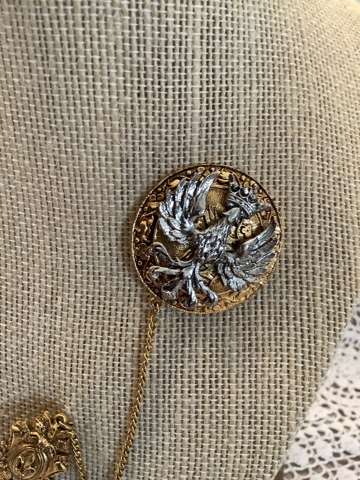 Arthur Pepper gold silver crown Fleur De Lis Eagle lapel stick pin Medieval king