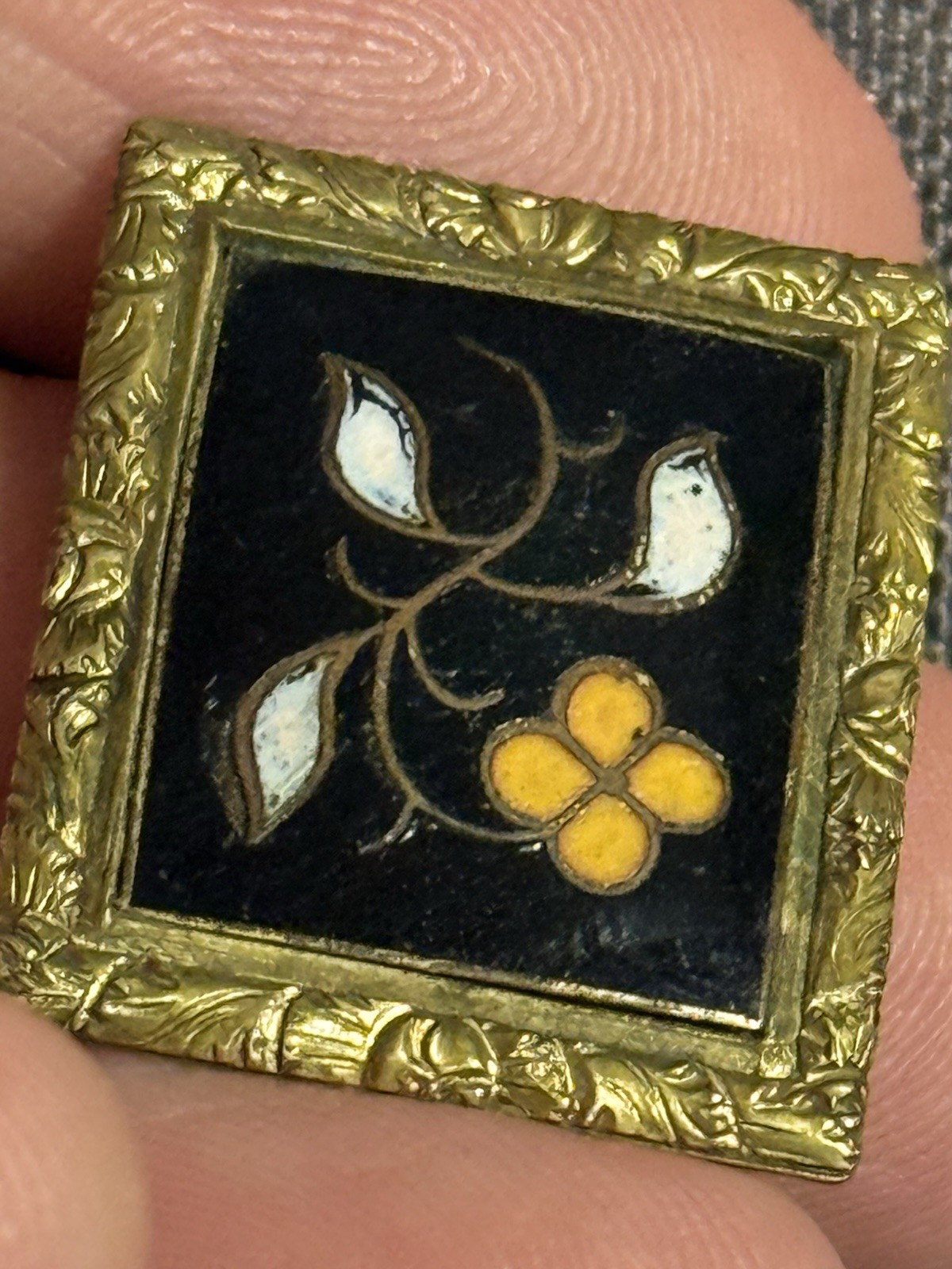 Antique Victorian Costume Jewelry Gold Filled Pietra Dura Brooch Pin