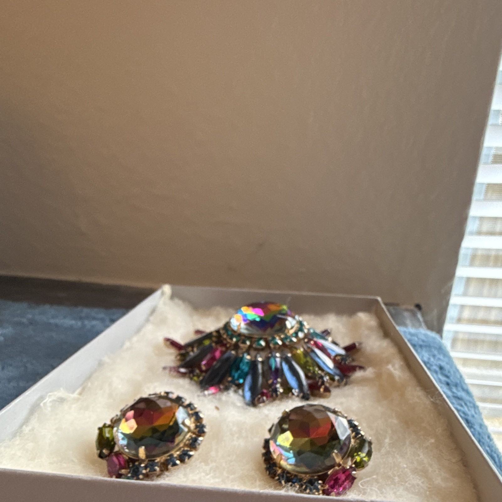 RARE JULIANA D & E, Heliotrope Watermelon Large Brooch, clip-on Earrings, 1964