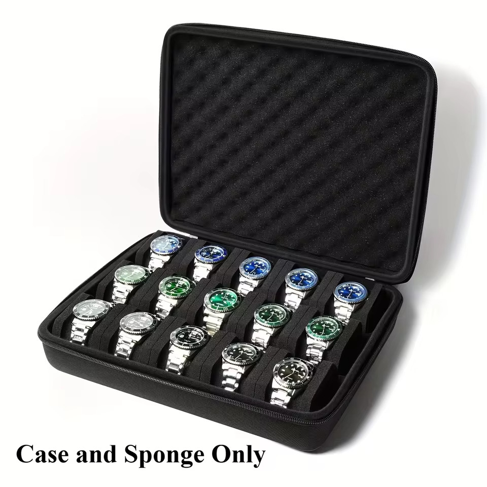 Portable 15 Slot Watch Organizer Box Hard Case with Soft Foam Pillow Inserts