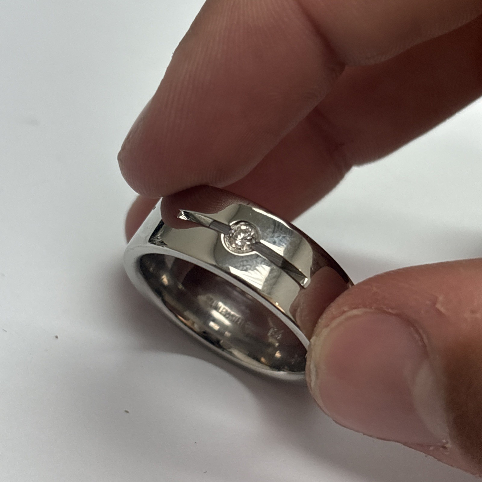 Men’s Stainless Steel Ring With Natural Diamond Fits Ring Size 10 3/4”