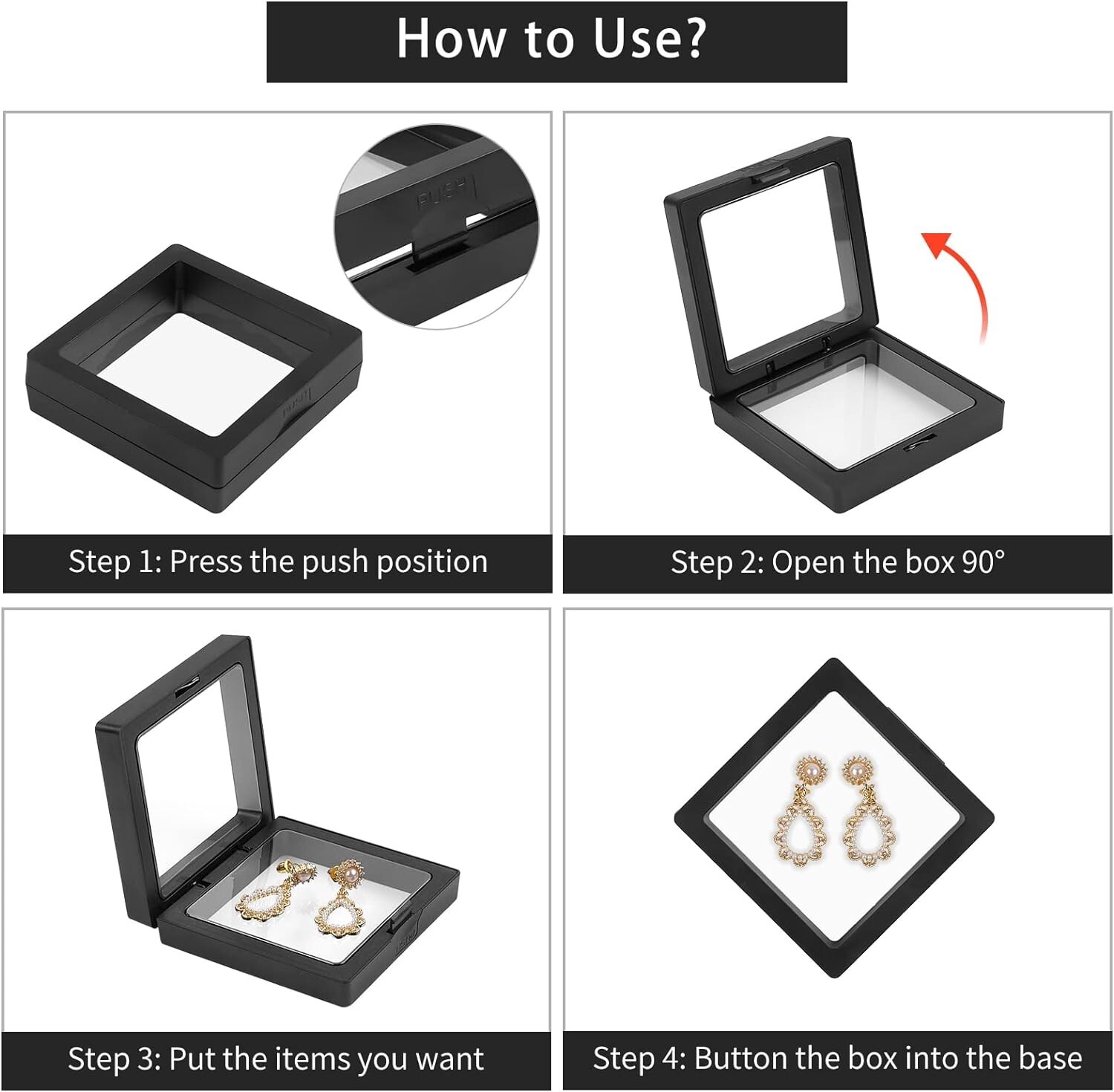 3D Floating Coins Display Frame Stand Holder Case Box For Jewelry Rings Earrings
