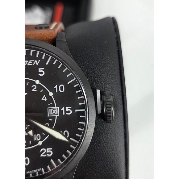 NWT Torgoen T47 Jumbo Black Sapphire GMT 47mm, Brown Leather Strap Retail $325