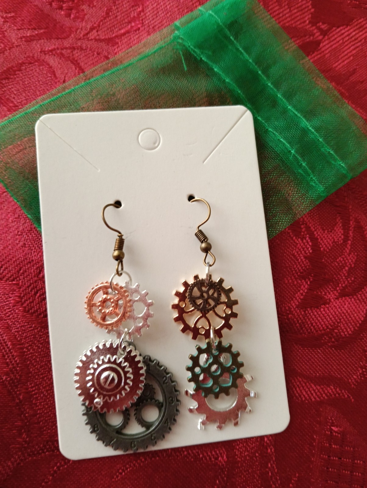 2 x fancy dress Wire Mismatched Handmade Steam Punk Cog Novelty Dangling Earring