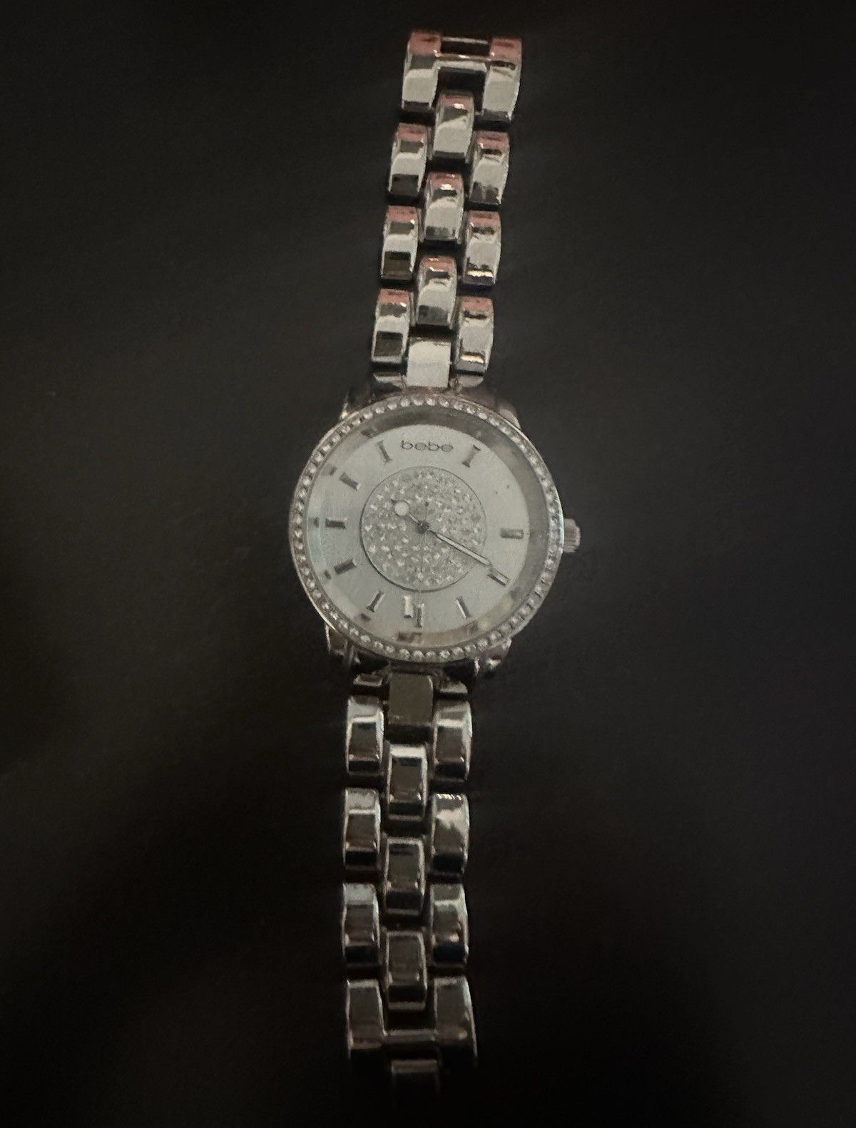 bebe Women’s Analog Quartz Wristwatch Silver-Tone Bracelet Fixed Bezel