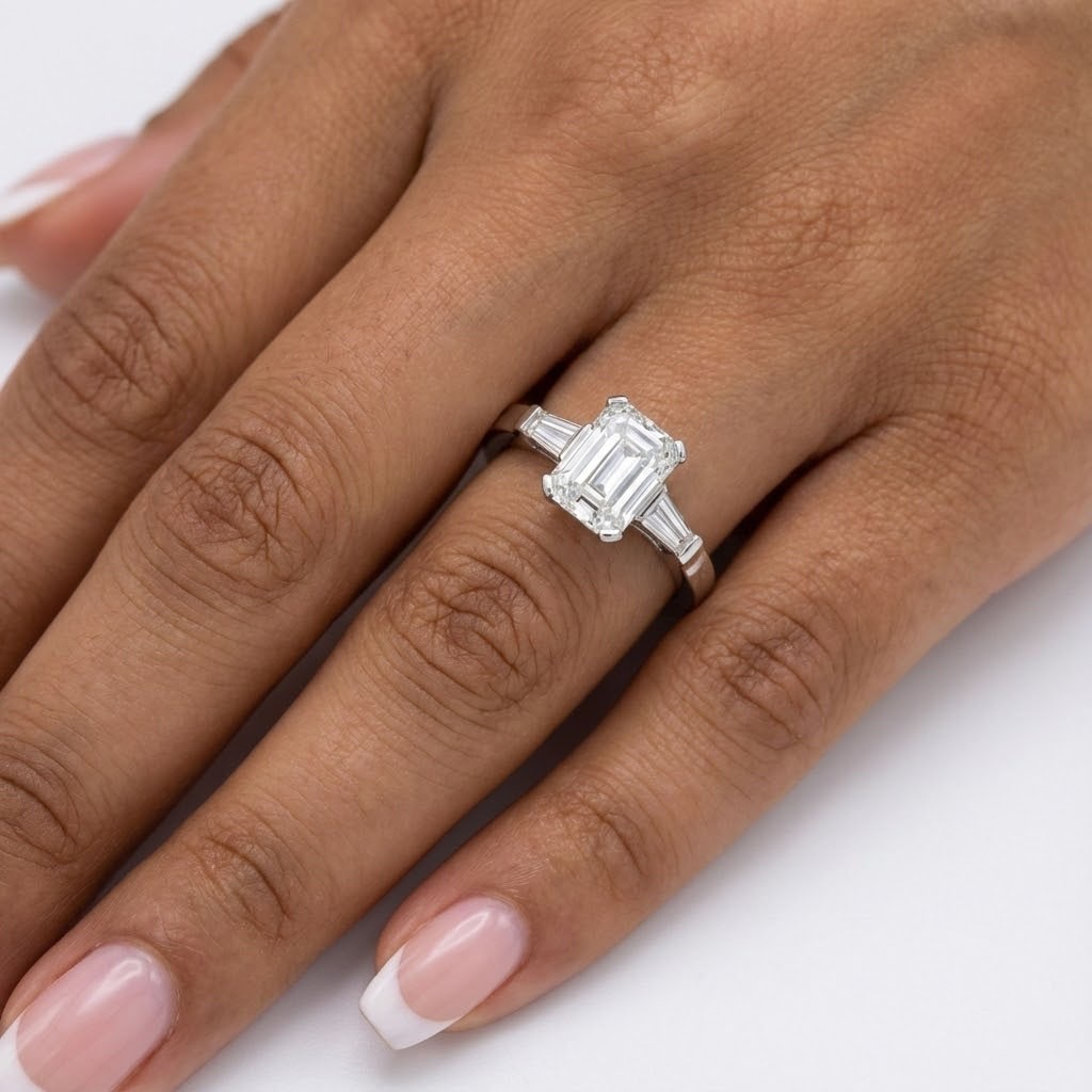 3-Stone Engagement Ring Platinum Classic 2.64 CT Emerald Lab-Grown Diamond H VS2