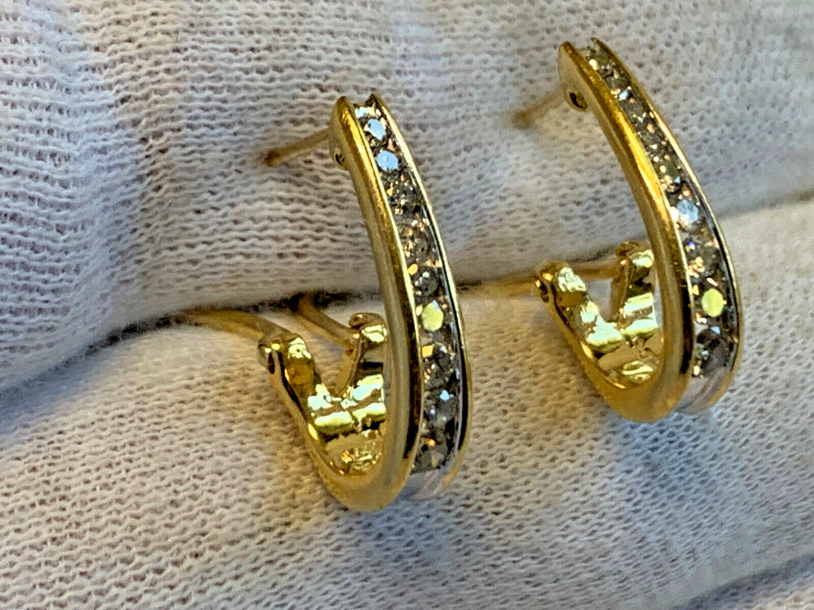14K Yellow Gold Diamond Earrings 4.82g Fine Jewelry Half Hoop Omega Backs *READ*
