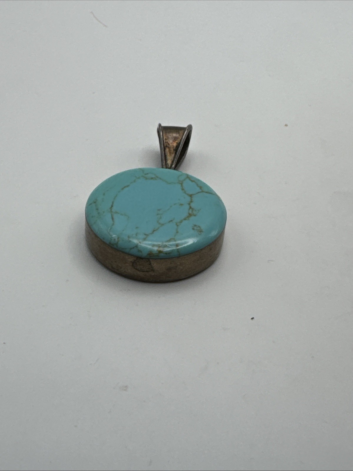 Sterling Silver Mexico Round Turquoise Pendant J26