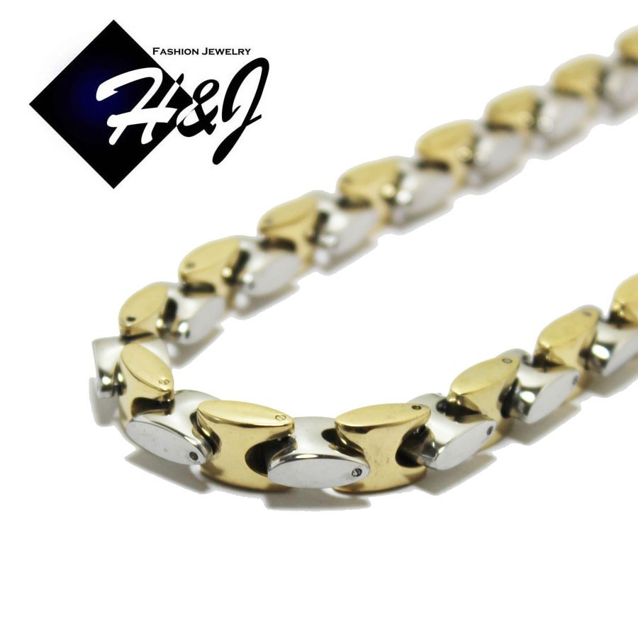 18-40″MEN Stainless Steel 8mm Silver/Gold Plated Interlock Chain Pendant*GSJ01