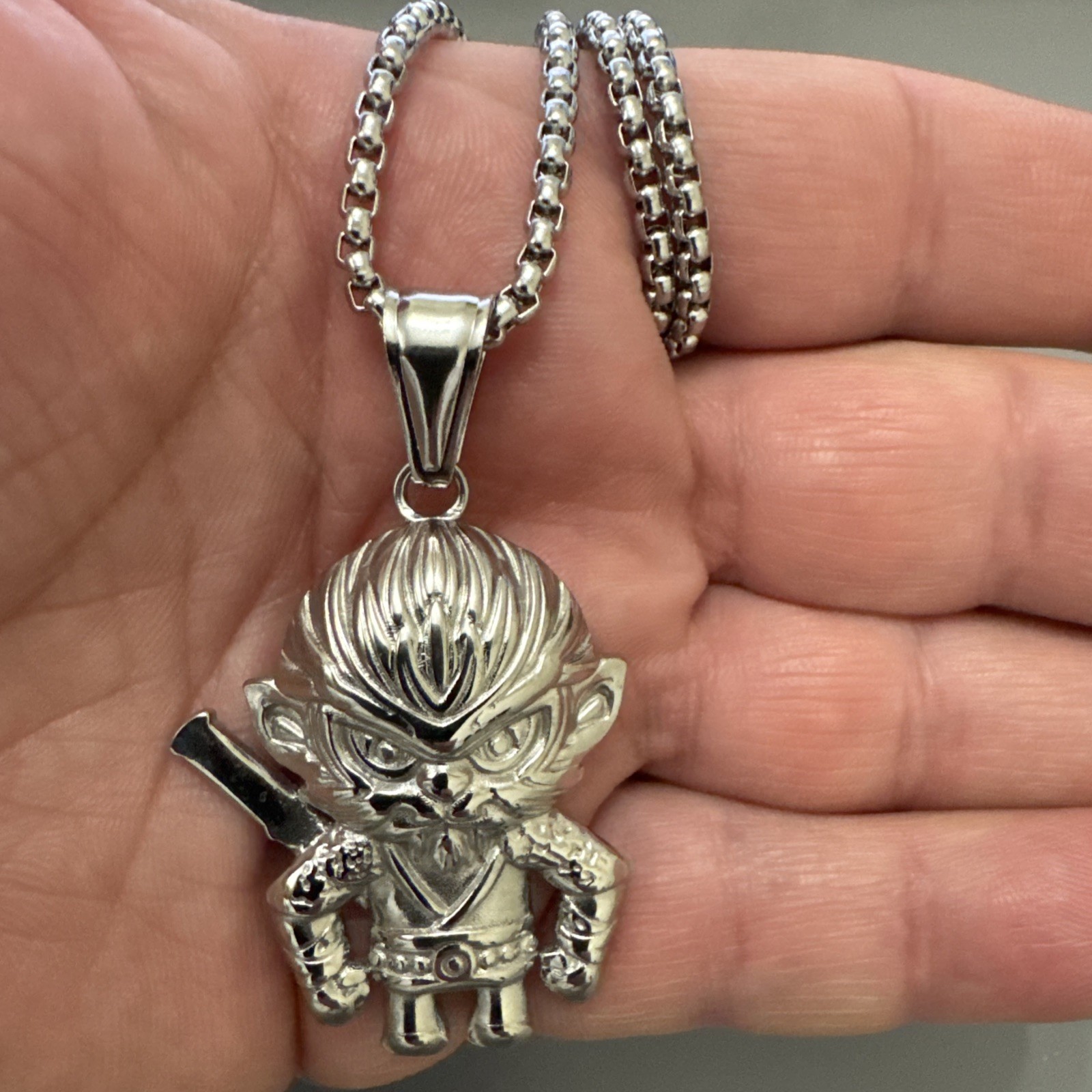 Silver Plate Monkey King Sun Wukong Chinese Mythology Pendant 24 Inch Chain Gift