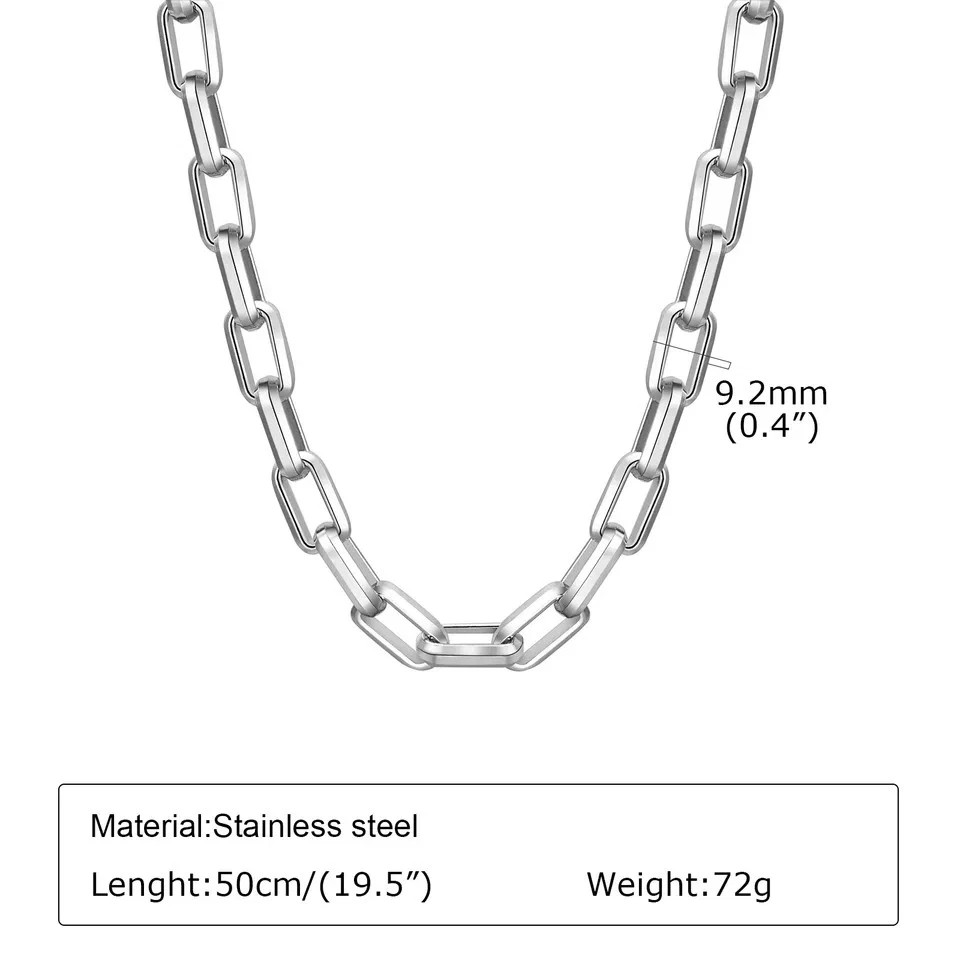 Stainless Steel Chain Necklace Rectangle Square Link Punk Collar Men Jewelry
