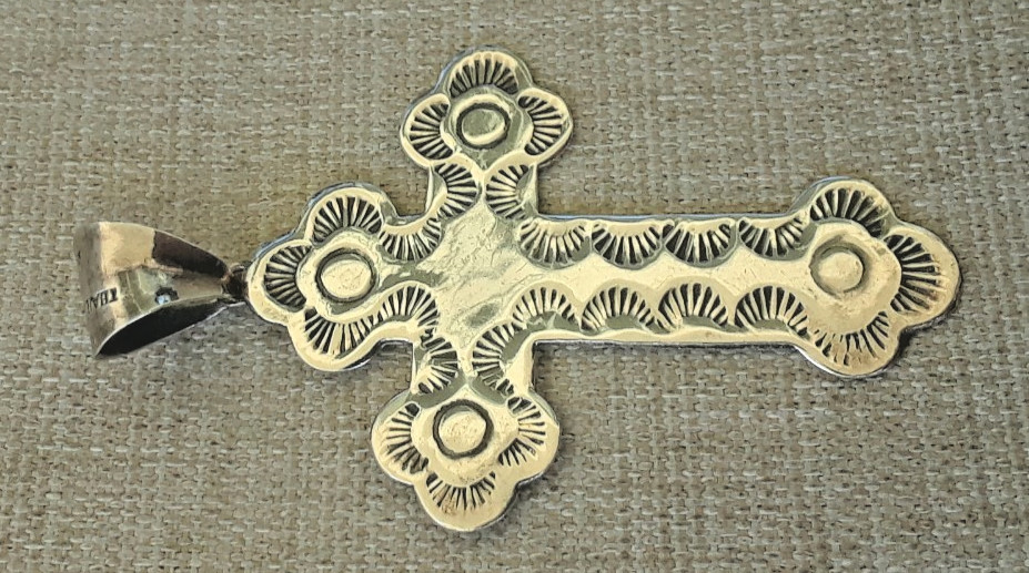 Vintage Sterling Silver Cross Pendant Southwest Style 5.7gr About 2-3/8″x1.5″