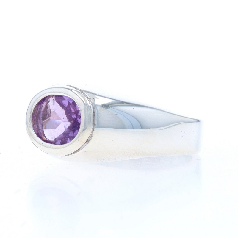 Sterling Silver Amethyst Cocktail Solitaire Ring – 925 Oval East-West