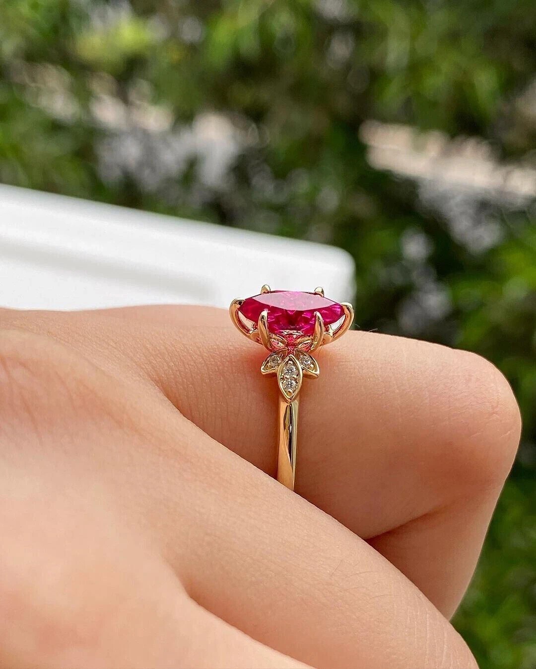 Marquise Cut Simulated Red Ruby Women’s Engagement Ring 14k Yellow Gold Plated