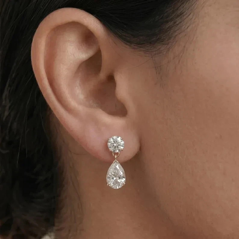 4 CT Marquise Lab Grown Diamond Wedding Drop Dangle Earrings 14K Yellow Gold