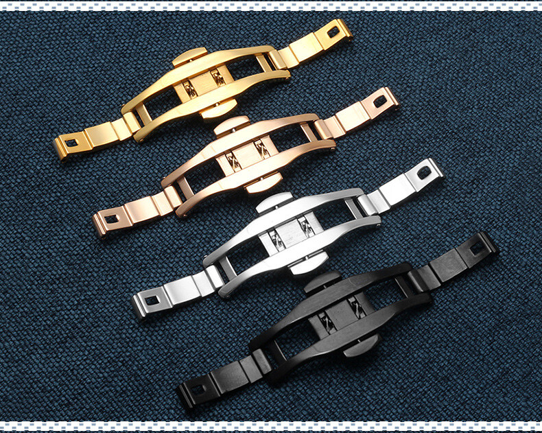 Quality Butterfly Double Push Watch Buckle Stainless Steel Folding Clasp 15-29mm