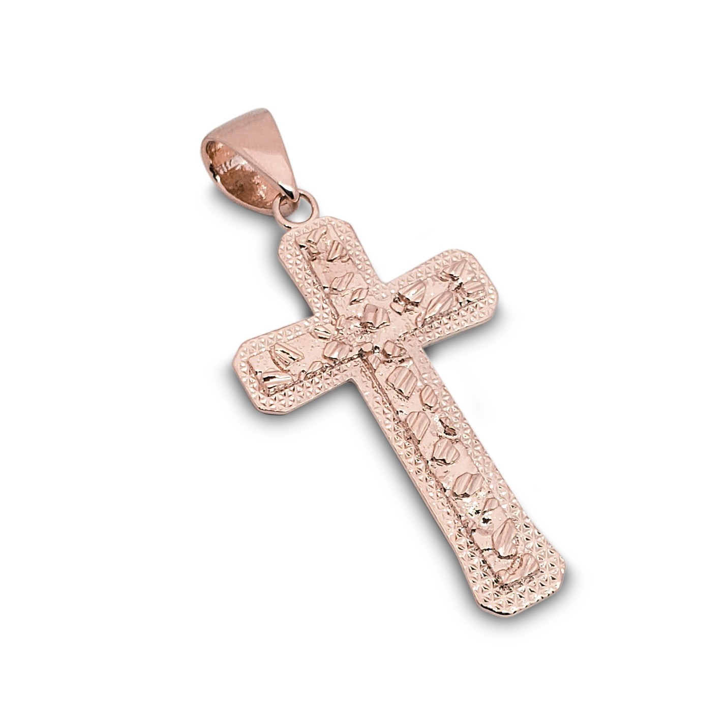 Real 10K Rose Gold Nugget Cross Textured Edge Mens Diamond Cut Pendant All Sizes