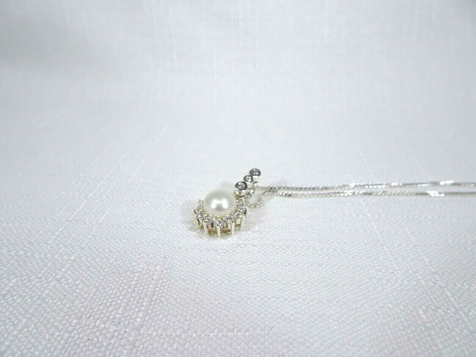 Cultured Freshwater White Pearl & White CZ Sterling Silver Italian Necklace