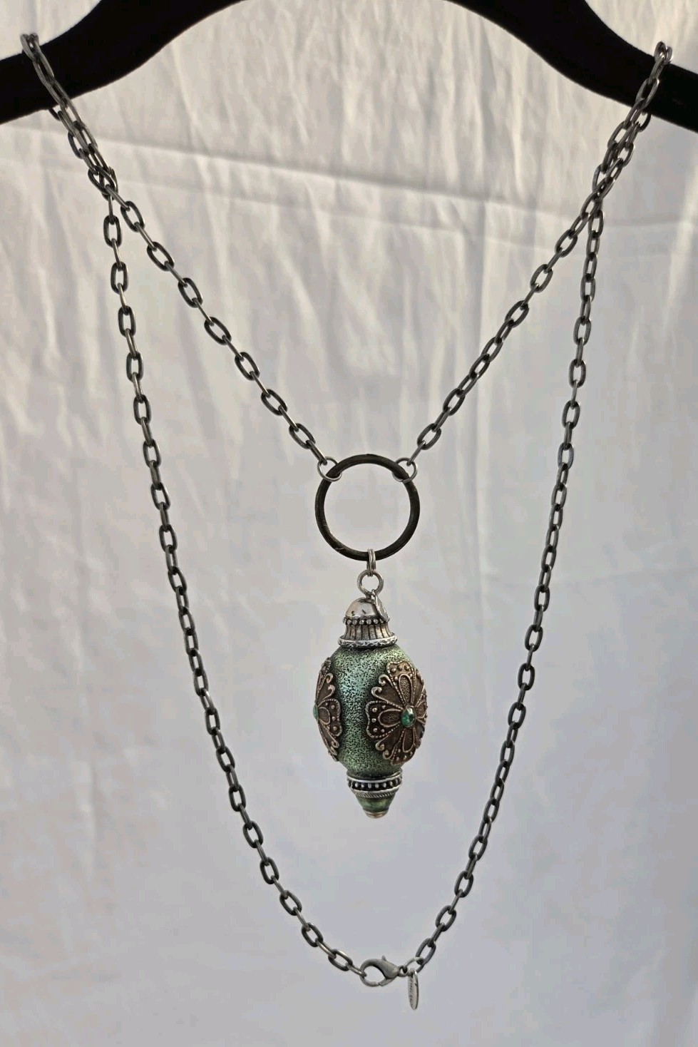 Jewel Kade Silver Tone Green Pendant Necklace Oval Link Chain Lobster Clasp