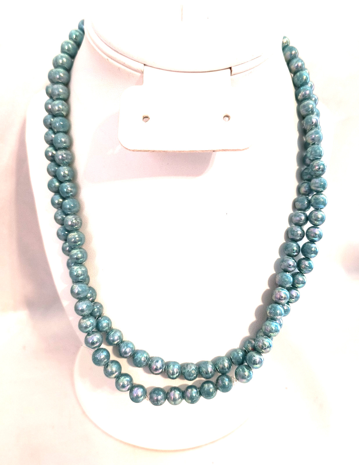 Women’s Necklace Aqua Color Iridescent Beads 38 Inches Long