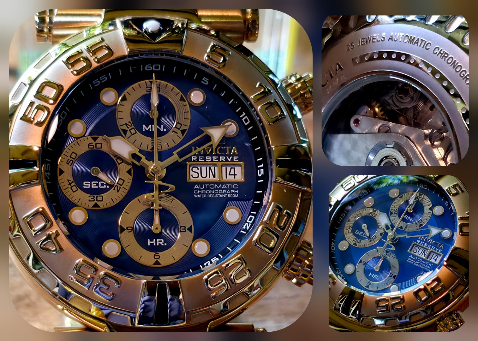 INVICTA SWISS MADE SUBACQUA NOMA I VALJOUX 7750 AUTO CHRONO LE BLUE DIAL & 18KT