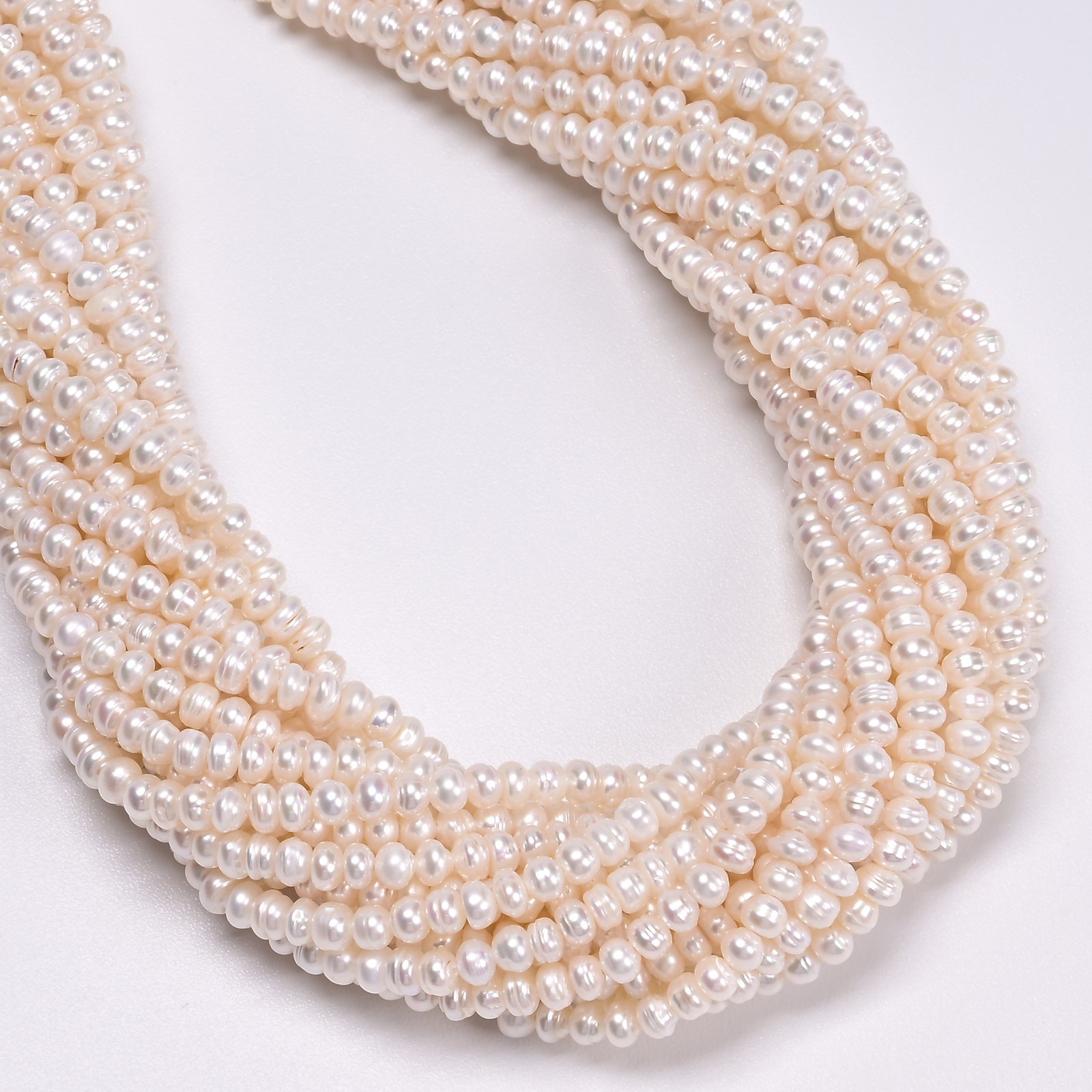 Natural White Fresh Water Pearl Ringed Rondelle Button Beads 3x4mm 14” Strand