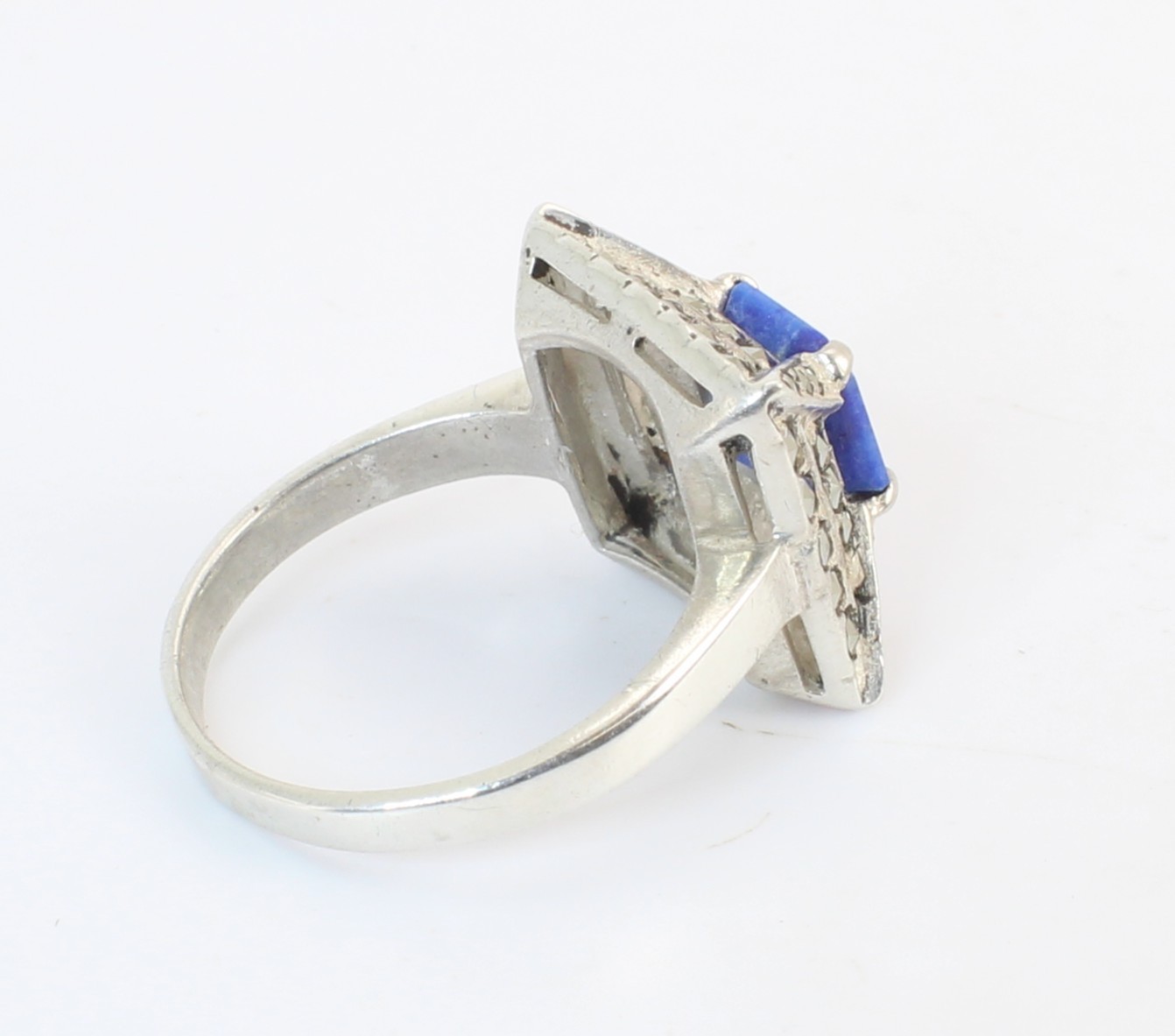 Vintage Blue Sodalite + Marcasite Sterling Silver Ladies Cocktail Ring Size 8