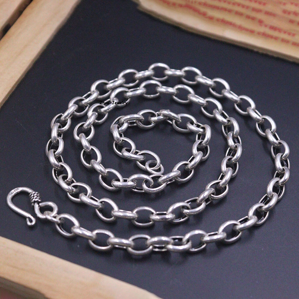 Real S925 Sterling Silver Chain Men 5.5mm Oval O Link Necklace 27-28g 21.6inch