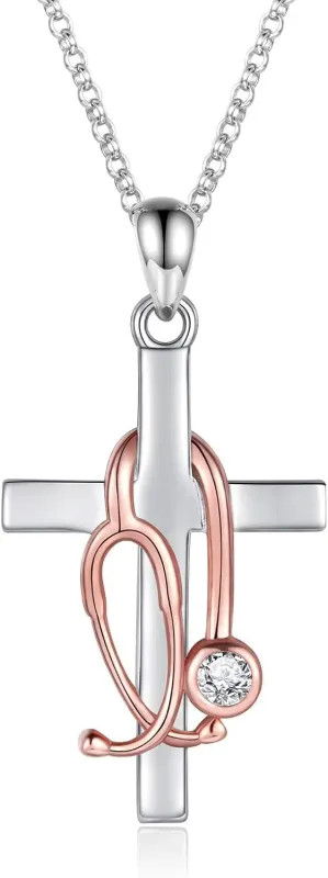 Stainless Steel Stethoscope Cross Necklace for Women Medicine Pendant Jewelry