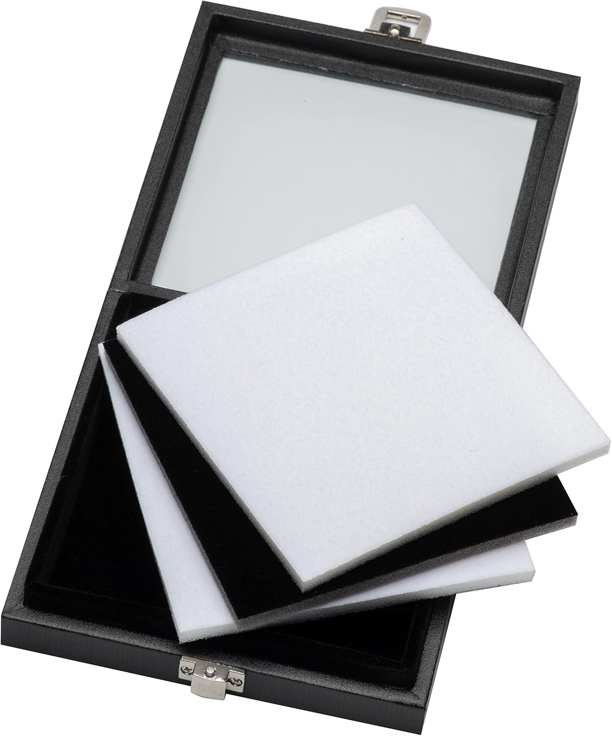 Jewelry Display Case Tempered Glass Top Lid Black Leatherette,Gemstone Displa…