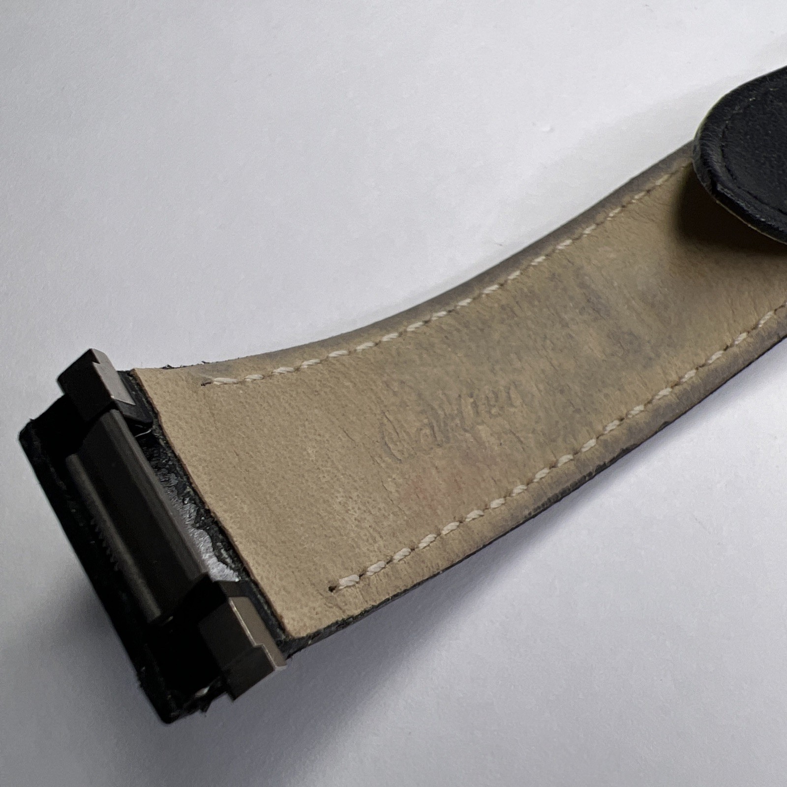 19mm Cartier Black Ridged Leather Strap Band 18mm Steel Foldover Deployant Clasp