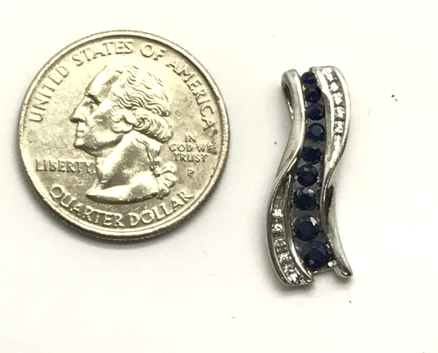 Sterling Silver Descending Blue Sapphire – CZ Pave Wave Swirl Elegant Pendant