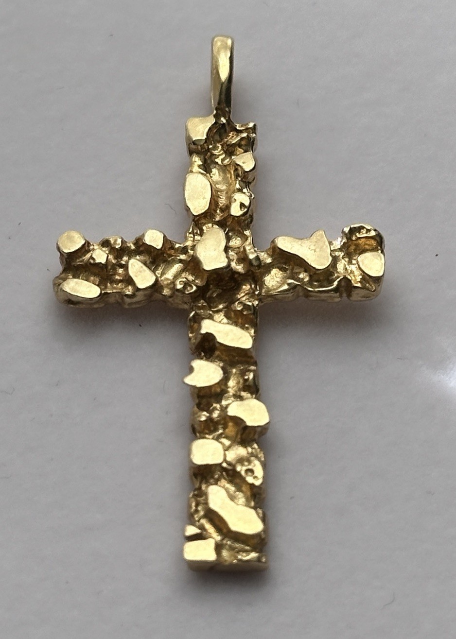 14K Gold Cross Pendant Nugget 6g
