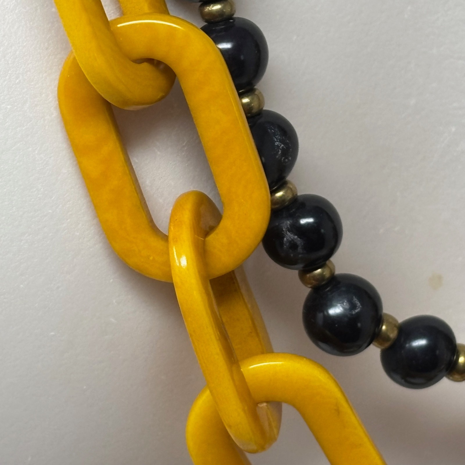 Tagua by Soraya Cedeno Amaranta Necklace Mustard Yellow Links Black Gold Beads