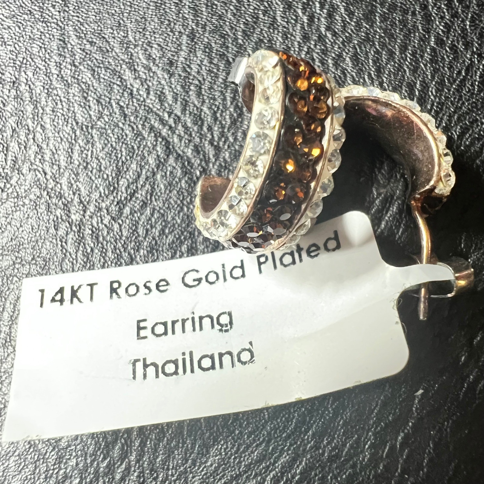Kohls 14KT Rose Gold Plated Brown Crystal Huggie Hoop Earrings Glam