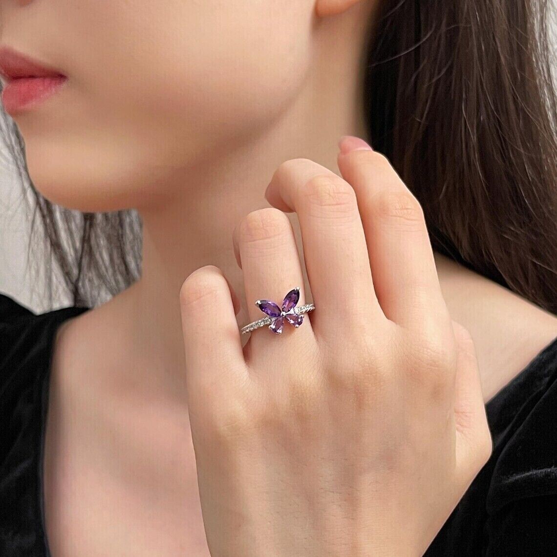 3Ct Marquise Cut Simulated Purple Amethyst Wedding Ring In 14k White Gold Plated
