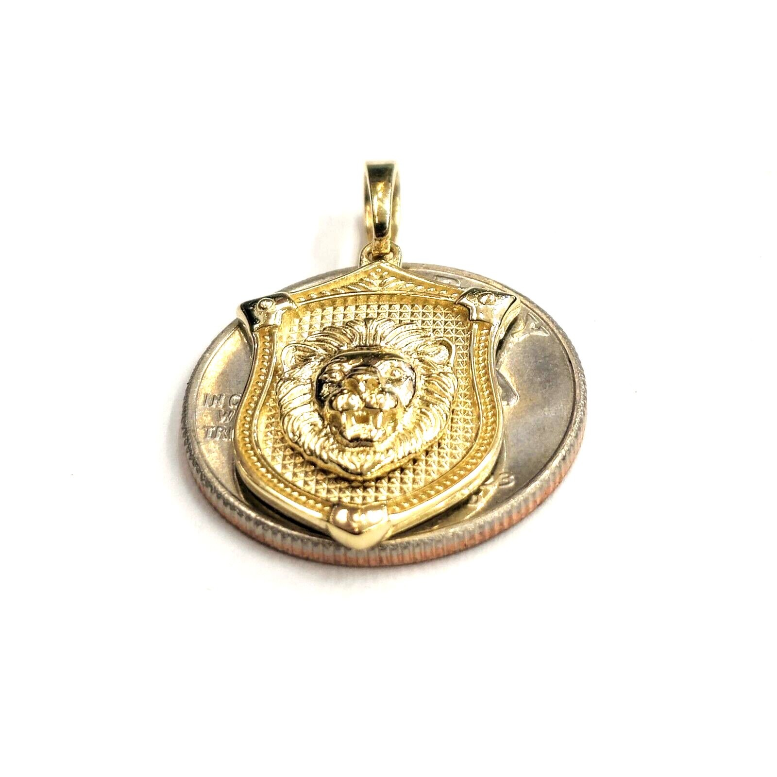 14k yellow solid Gold lion Leo head face shield Pendant charm fine jewelry 3.8g