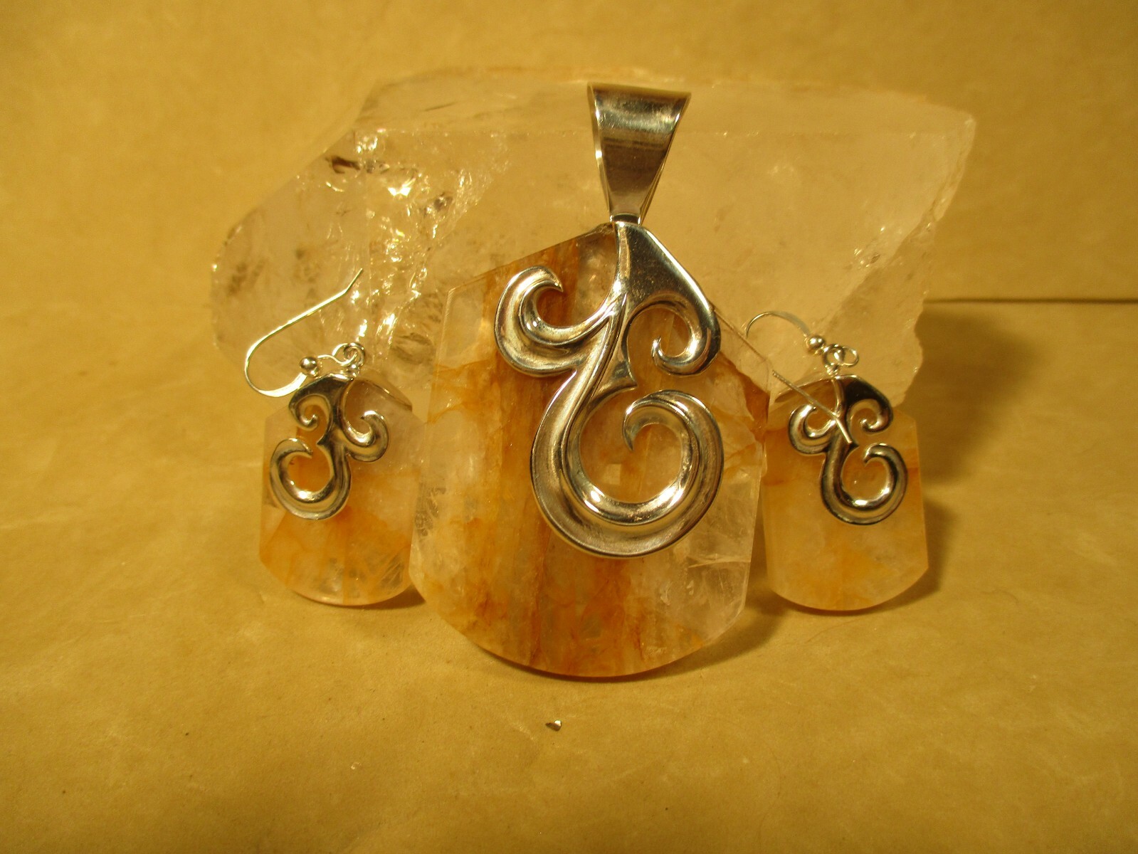Jay KIng DRT HSN Sunshine Quartz Sterling Silver Pendant and Earring Set