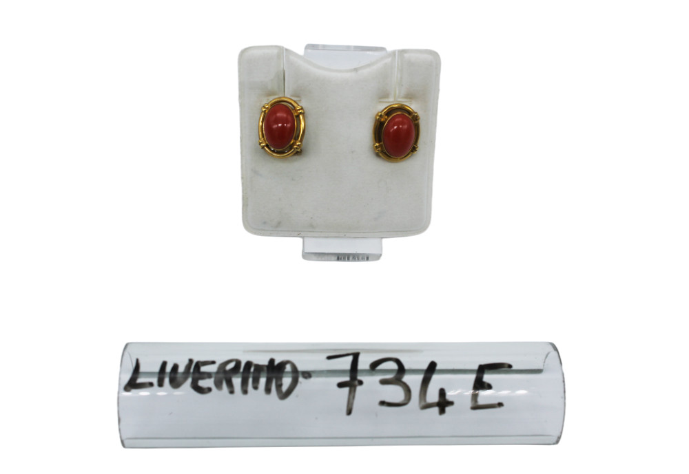 Orecchini Cabochon Corallo, Oro 750, 734E Liverino Basilio