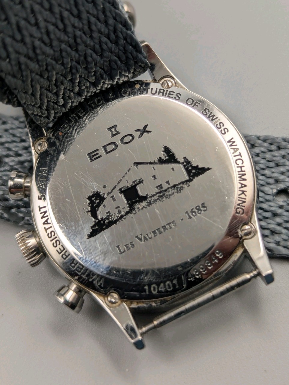 Edox Les Vauberts Quartz Chronograph. Mother Of Pearl Dial. ZuluDiver NATO Strap