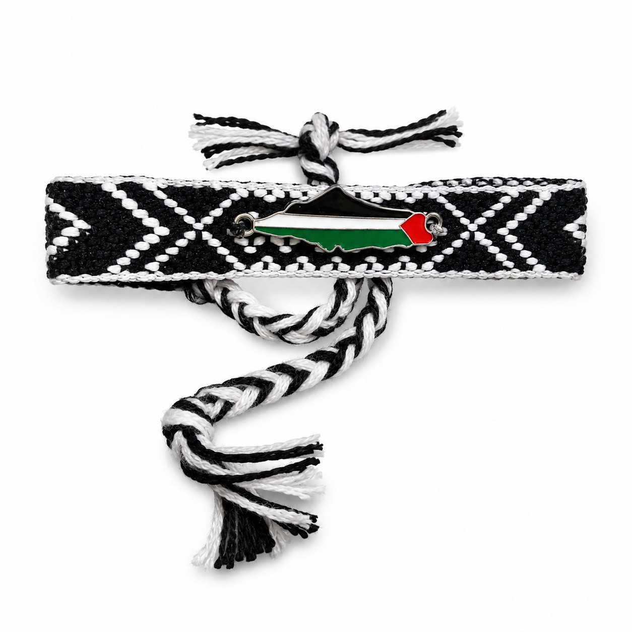 Palestine Map Flag Woven Bracelet Black White Adjustable Souvenir Wristband