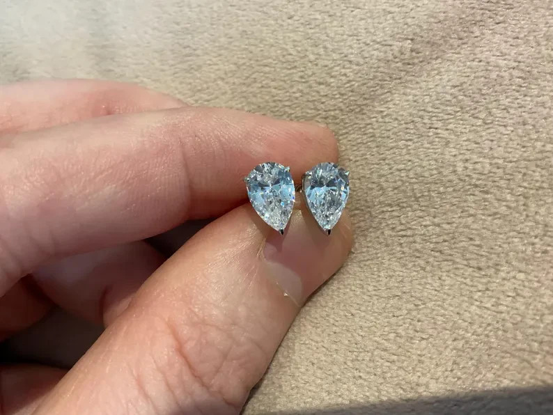 GH/I1-I3 Natural Diamond Anniversary Studs Earrings 14K White Gold Pear Cut 3Ct