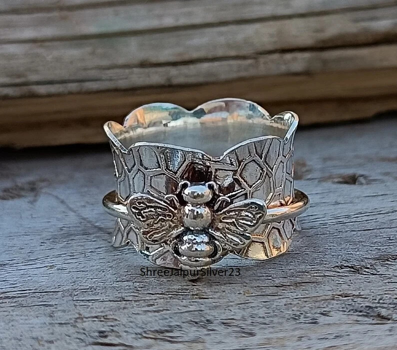 Honeybee Spinner Ring, 925 Sterling Silver, Honey Bee Spinner Friendshi All size