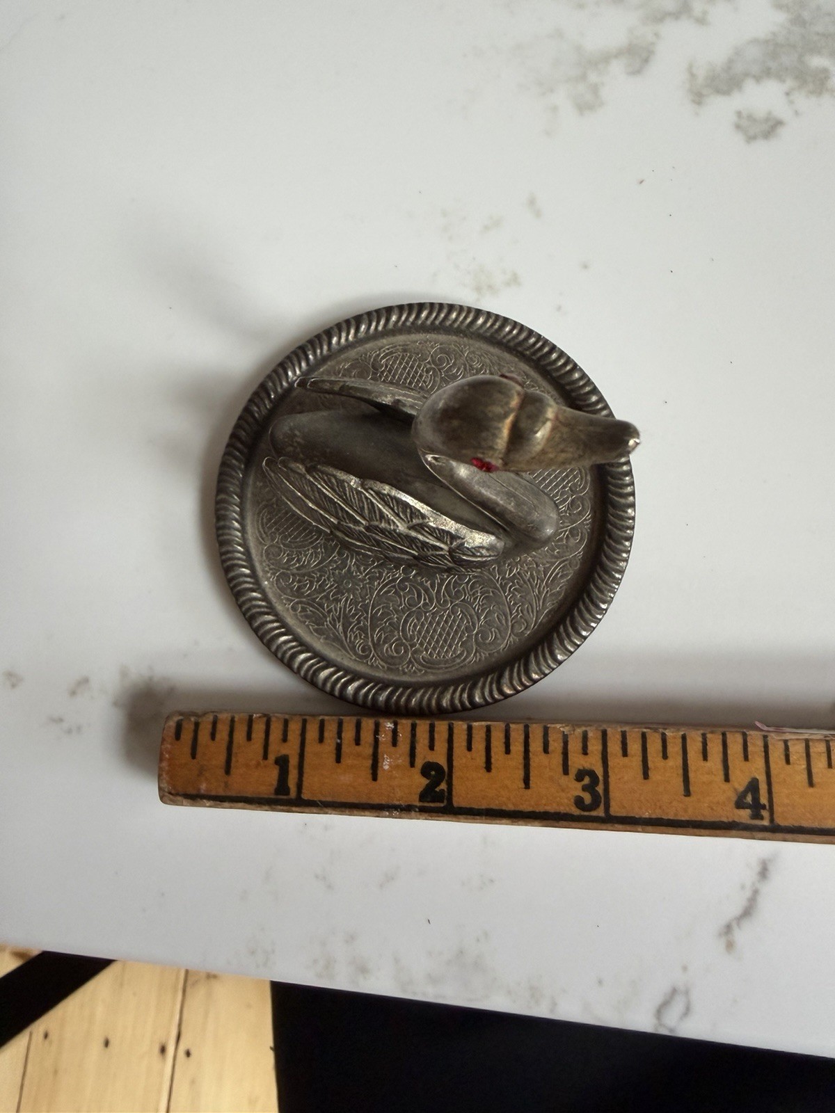 Vintage Silver Plated SWAN RING HOLDER EP Zinc Alloy Silver Crazy red eyes!!
