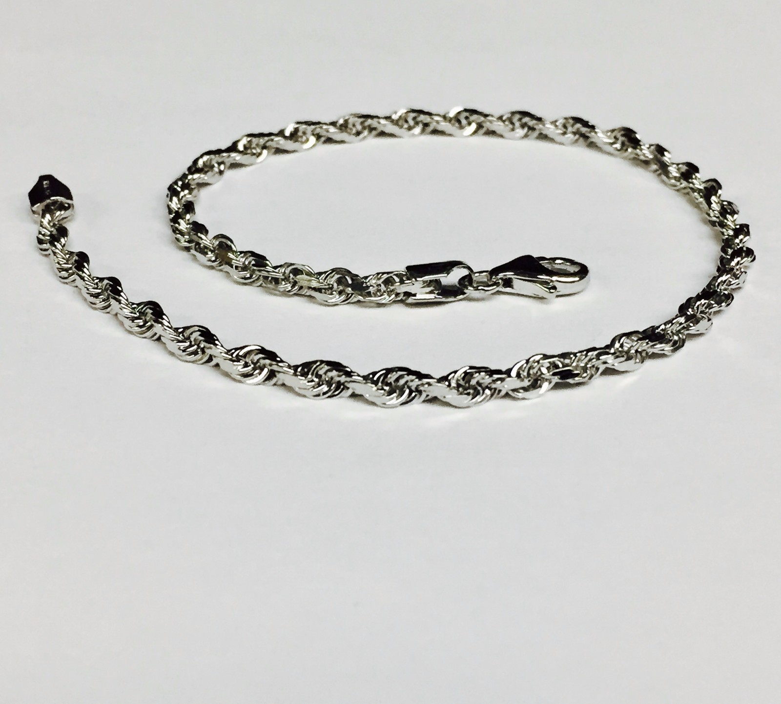 14k White Gold 7″ Solid Diamond Cut Rope Chain Bracelet 2.25mm 2.3 Grams