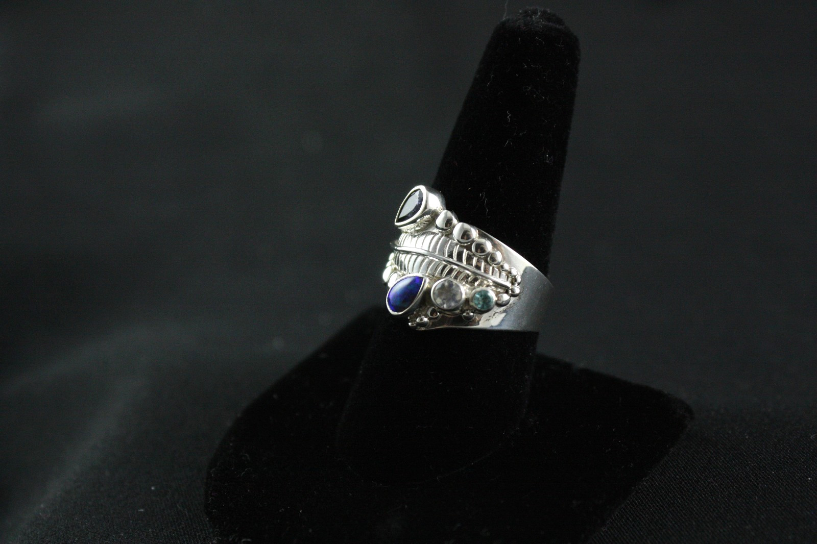 Sajen Opal, Blue Topaz, Iolite, White Topaz .925 Sterling Silver Ring Adjustable