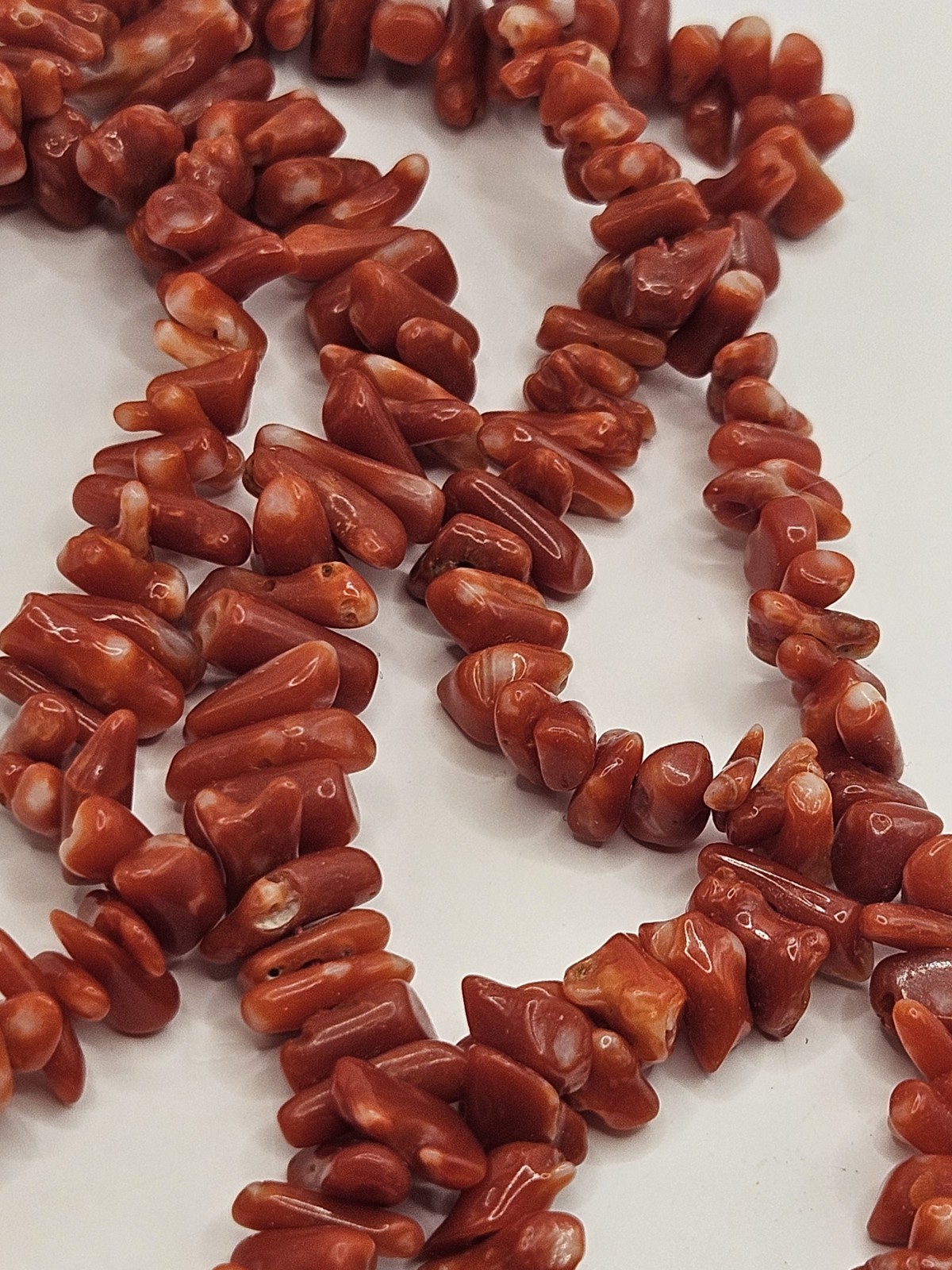 14K Gold Natural Red Coral 60″ Long 114g Multi Strand Necklace Runway Statement